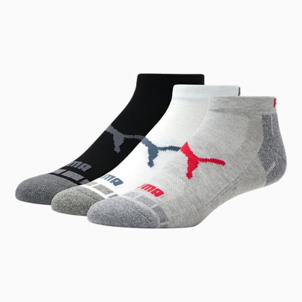 Men's Low Cut Socks [3 Pack], GREY / RED